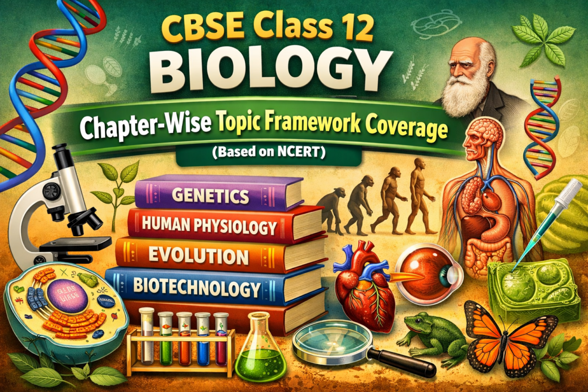 CBSE Class 12 Biology chapter-wise topic framework based on NCERT covering genetics, evolution, biotechnology, and human physiology