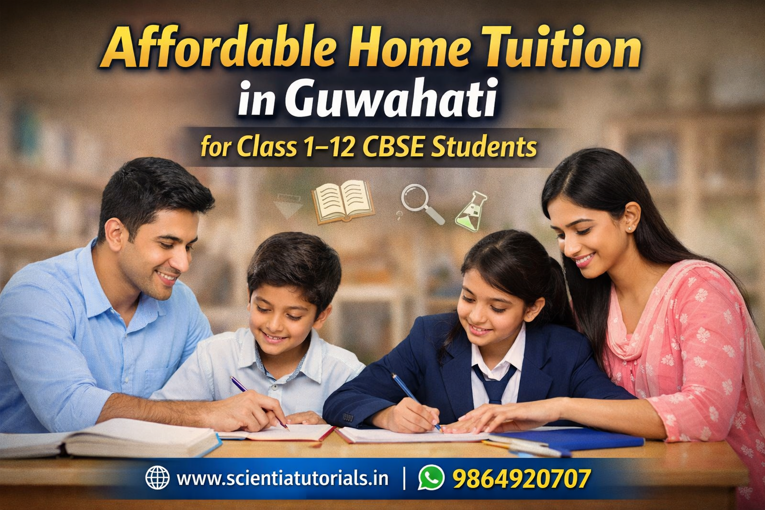 Affordable home tuition in Guwahati for CBSE Class 1 to 12 students with experienced private tutors from Scientia Tutorials.