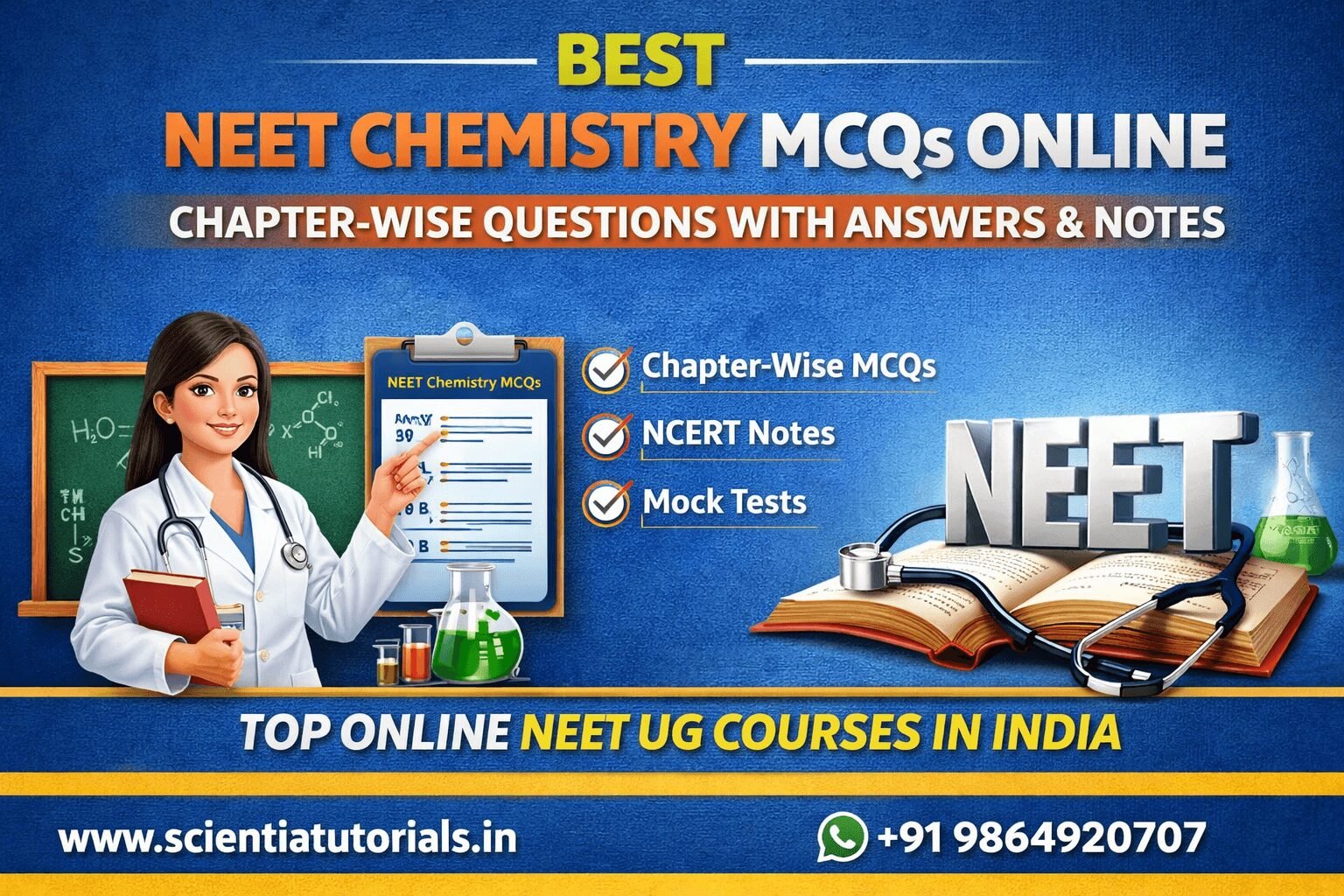Best NEET Chemistry MCQs online chapter wise questions with answers notes mock tests for NEET UG 2027 preparation
