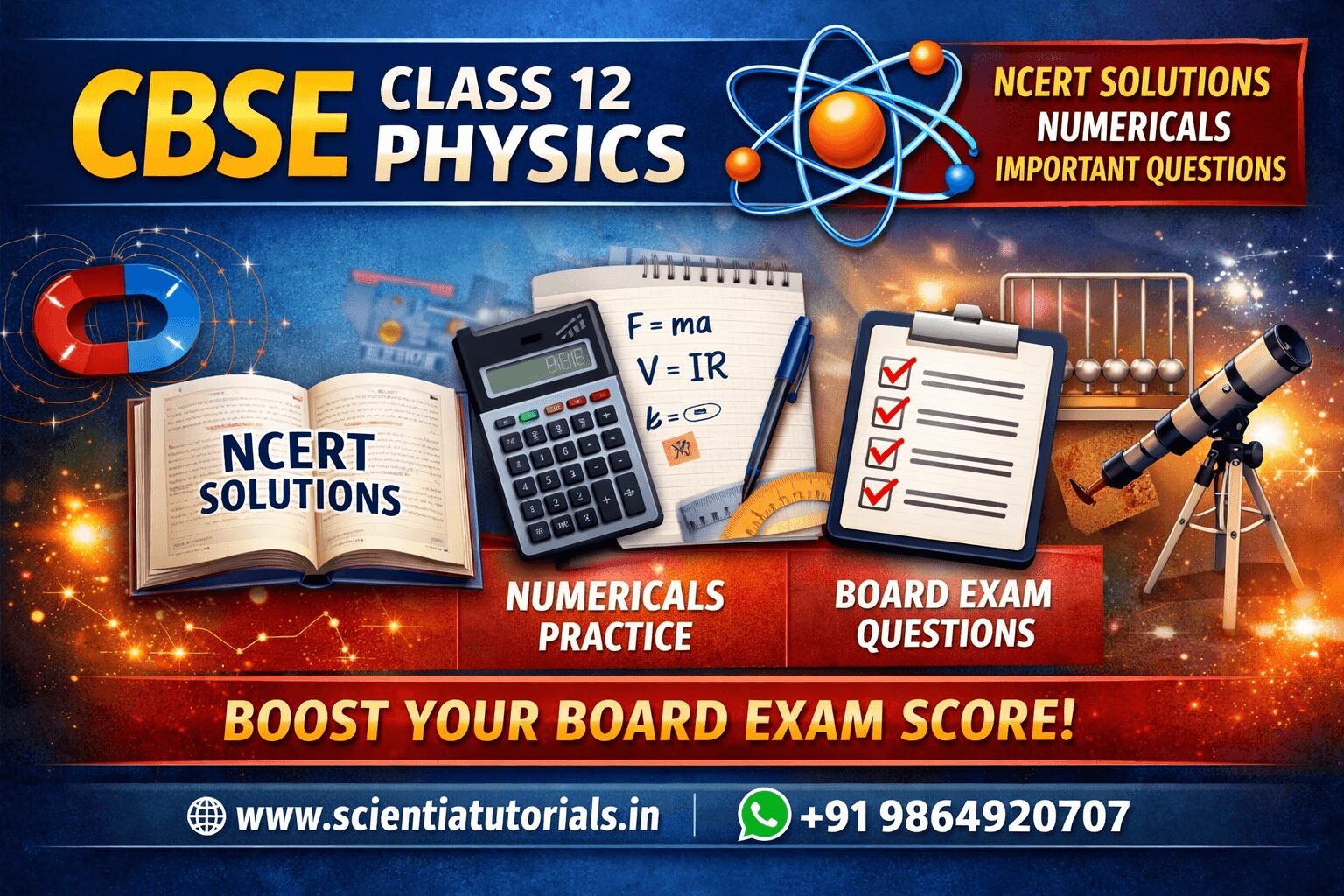 CBSE Class 12 Physics NCERT solutions with numericals and important board exam questions for effective exam preparation