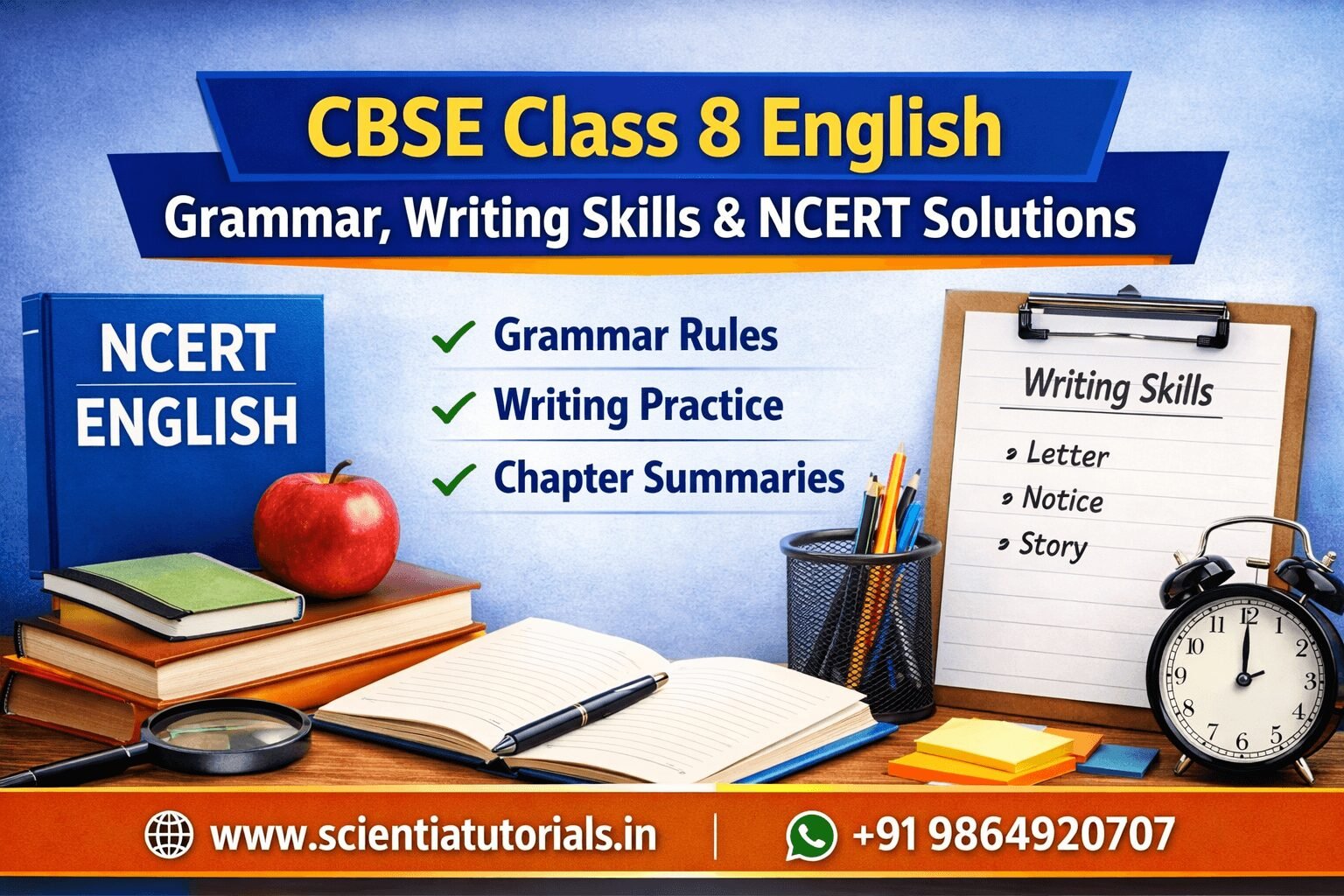 CBSE Class 8 English grammar writing skills NCERT solutions with chapter wise study materials for exam preparation