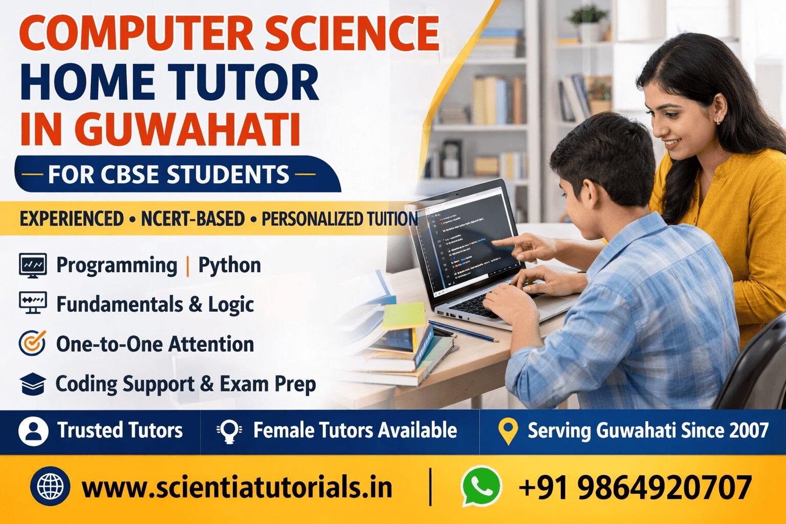 Computer Science home tutor in Guwahati teaching CBSE students programming and coding with NCERT-based private tuition by Scientia Tutorials