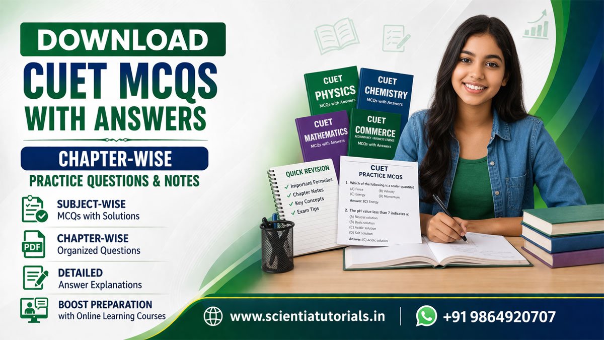 Download CUET MCQs with answers chapter-wise PDF including subject-wise practice questions, notes, and mock tests