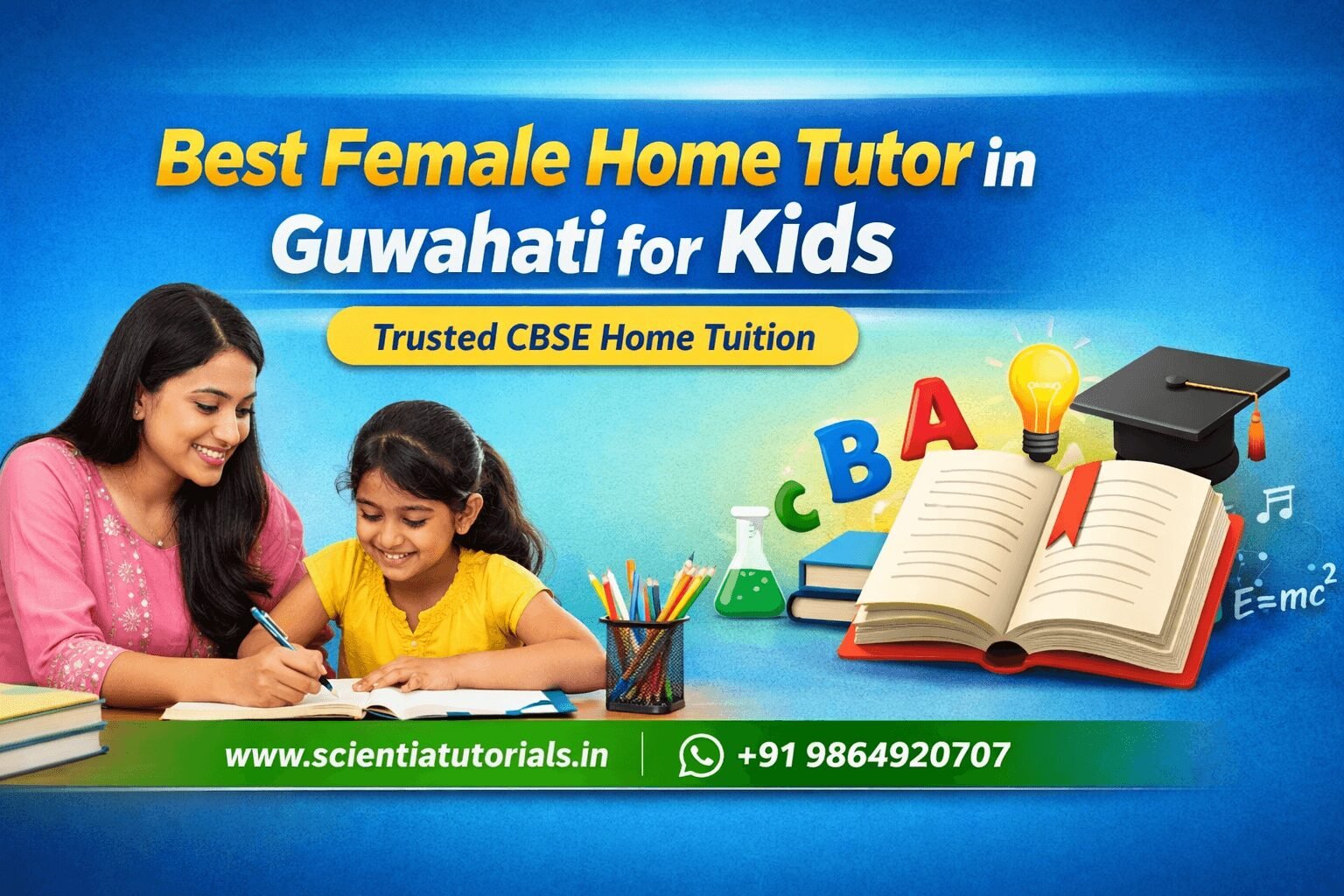Female home tutor in Guwahati teaching CBSE student at home with personalized NCERT-based home tuition by Scientia Tutorials
