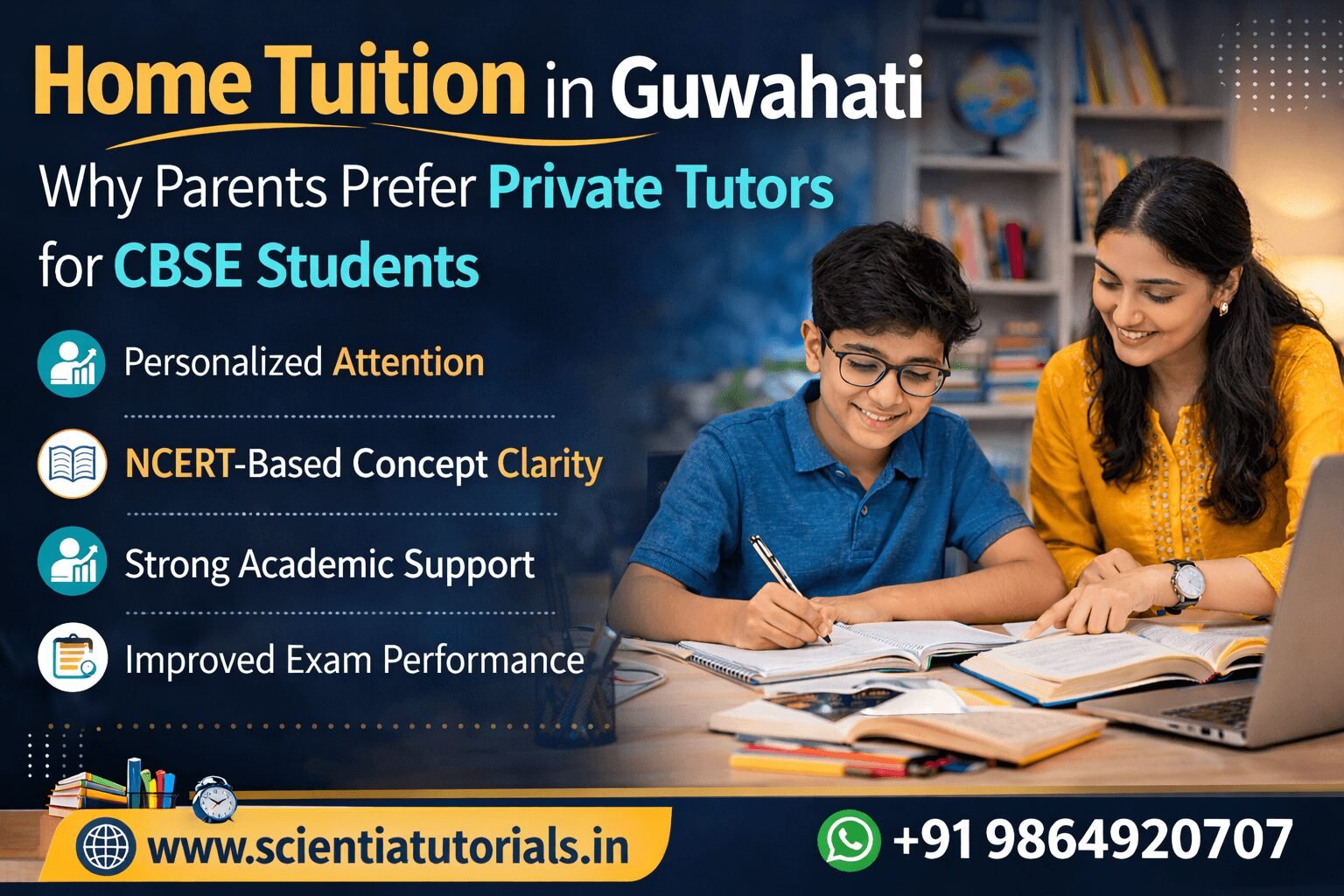 Home tuition in Guwahati with experienced CBSE home tutor teaching a student at home by Scientia Tutorials