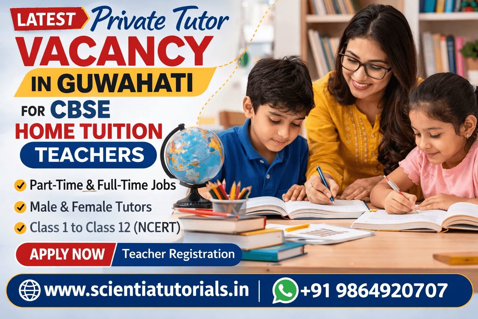 Latest private tutor vacancy in Guwahati for CBSE home tuition teachers providing personalized tutoring for students
