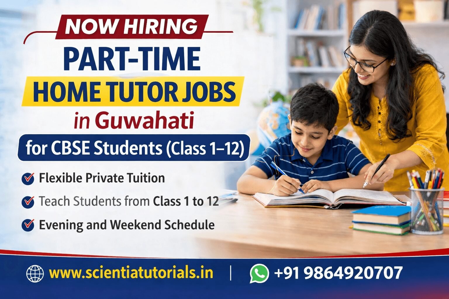 Part-time home tutor jobs in Guwahati teaching CBSE students with personalized home tuition by Scientia Tutorials