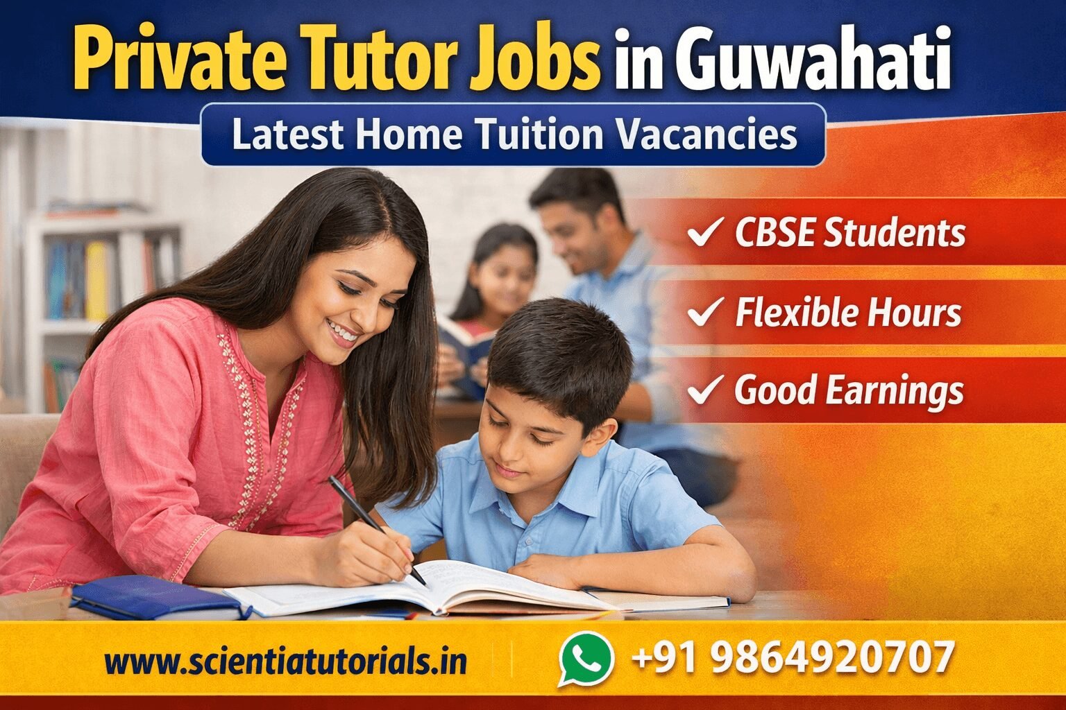Private tutor jobs in Guwahati for teachers and graduates offering CBSE home tuition for NCERT students through Scientia Tutorials
