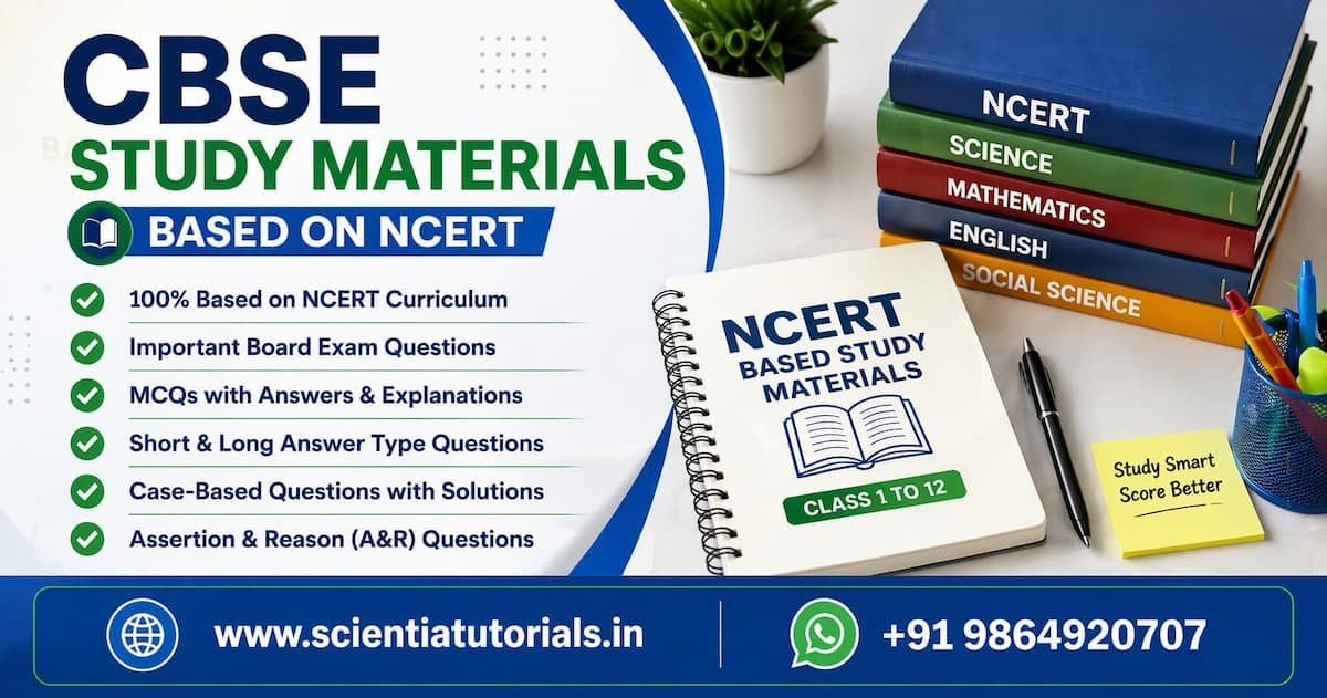 CBSE NCERT study materials for classes 1 to 12 with MCQs, case-based questions and assertion reason questions