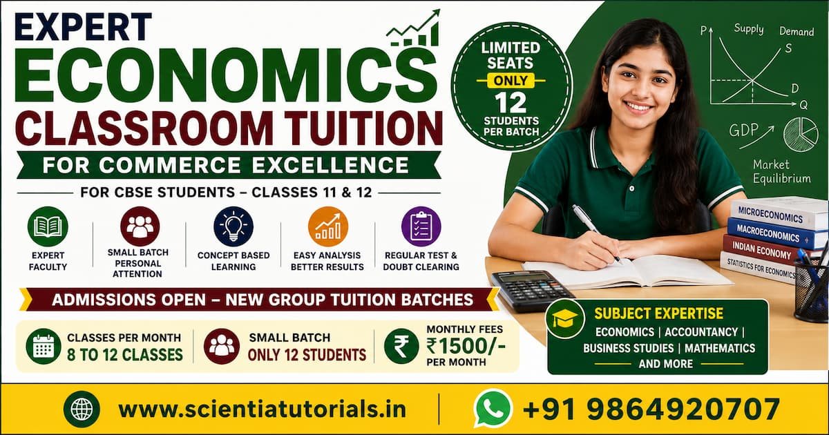 Expert Economics classroom tuition in Guwahati at Scientia Tutorials for Commerce excellence, CBSE coaching, and affordable small batch learning