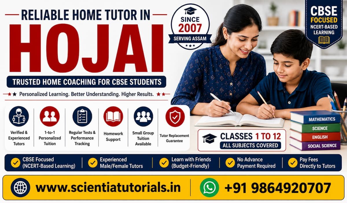 Featured image for Scientia Tutorials offering reliable home tutors and trusted CBSE home coaching services in Hojai, Assam for students from Class 1 to 12