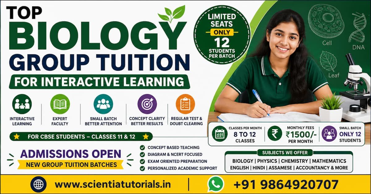 Top Biology group tuition in Guwahati at Scientia Tutorials for interactive learning, CBSE classroom coaching, and affordable small batch tuition