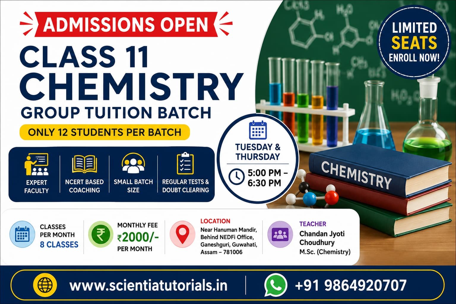 Class 11 Chemistry Group Tuition in Guwahati – Admissions Open | Scientia Tutorials Admissions open for Class 11 Chemistry Group Tuition in Guwahati at Scientia Tutorials with expert faculty, small batch coaching, and NCERT-based classroom learning.