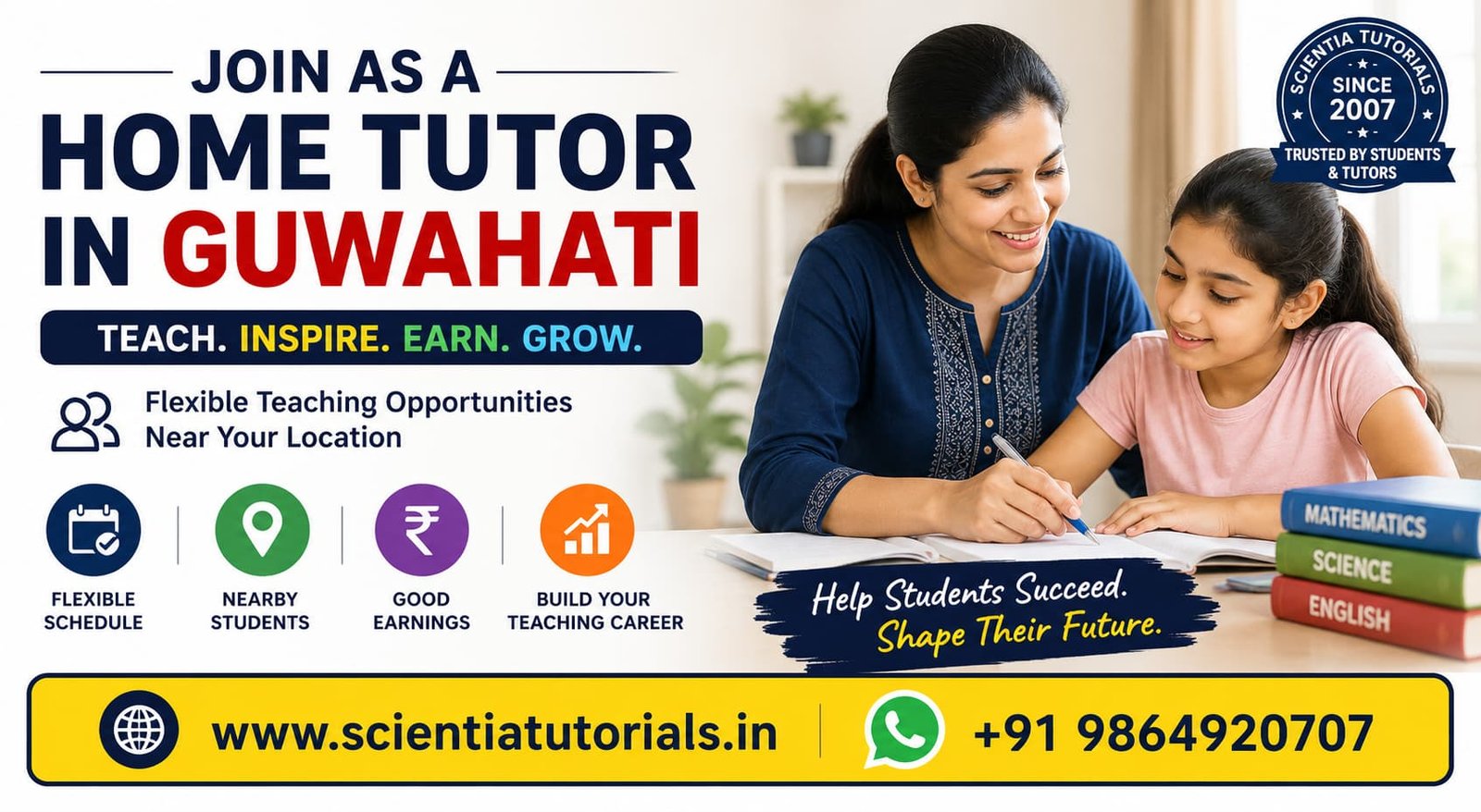 Join as a Home Tutor in Guwahati – Scientia Tutorials Join as a Home Tutor in Guwahati with Scientia Tutorials. Flexible teaching opportunities for teachers, graduates, and college students.