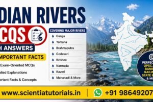 Indian Rivers MCQs with answers and important facts covering Ganga, Brahmaputra, Godavari, Krishna, Narmada, Kaveri and other major rivers for UPSC, SSC, Banking, Railways and State PSC competitive exams.