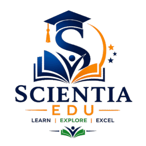 ScientiaEDU.com logo representing India's trusted teacher network with an open book, graduation cap, learner icon, and educational symbols promoting quality teaching and learning.