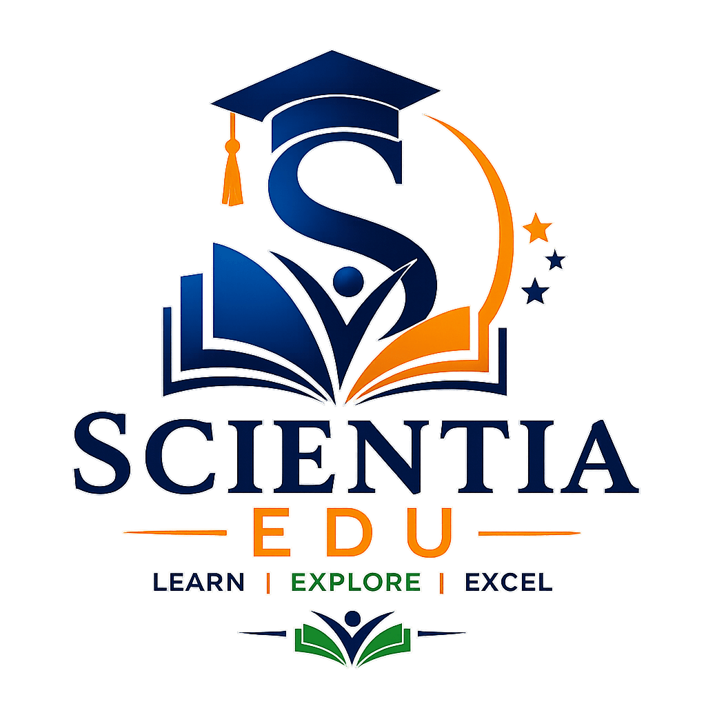 ScientiaEDU.com – India's Trusted Teacher Network ScientiaEDU.com logo representing India's trusted teacher network with an open book, graduation cap, learner icon, and educational symbols promoting quality teaching and learning.