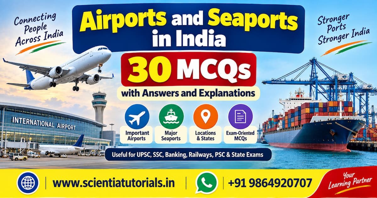 Airports and Seaports in India MCQs with answers and explanations for competitive exams