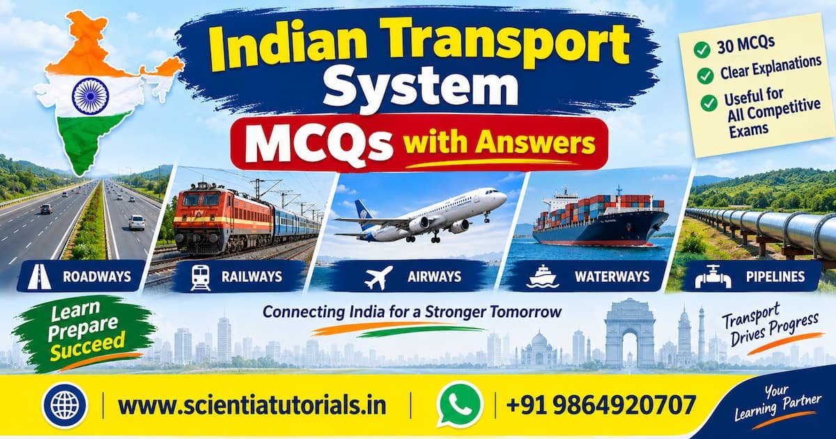 Indian Transport System MCQs with answers covering roadways, railways, airways, waterways and pipelines