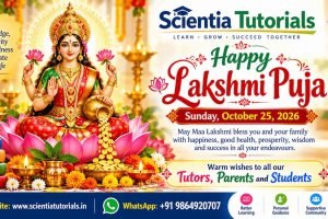 Happy Lakshmi Puja 2026 greeting from Scientia Tutorials for tutors, parents and students in Guwahati, Assam.